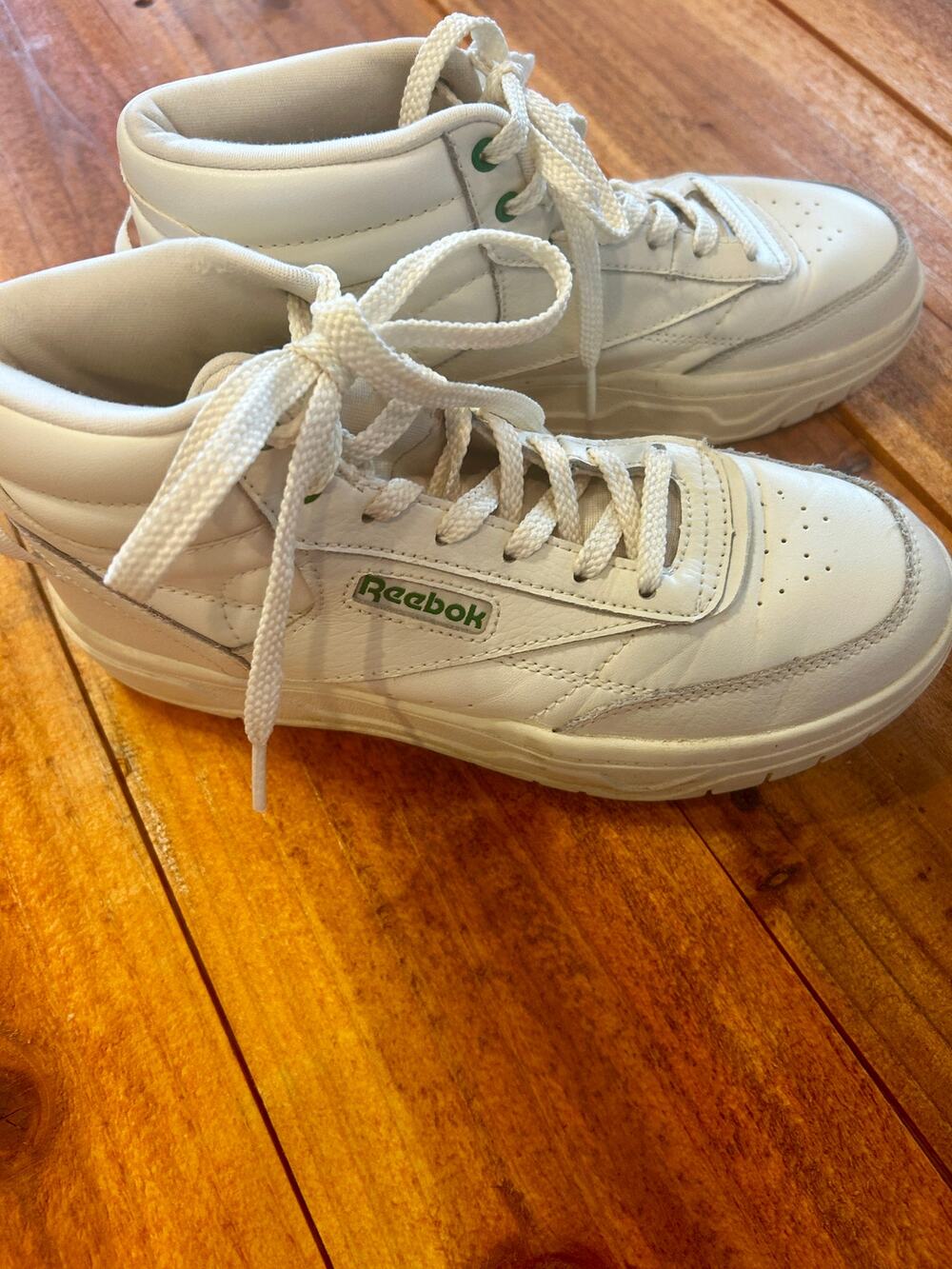 Reebok Tech Geo Classic Hi High-Top Sneakers White Green Women's 7.5 EUC